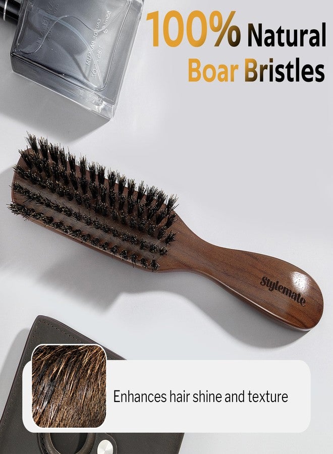 STYLEMATE Boar Bristle Hair Brush for Men, Mens Slick Back Hair Brush with Stiff Bristles & Wooden Walnut Handle for Thick & Fine Hair Smoothing, Detangling, Styling, Beard Straightens - Image 2
